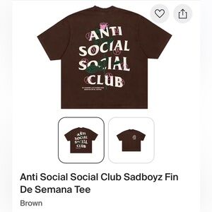 NWT Anti Social Social Club Sadboyz Fin de Semana Tee